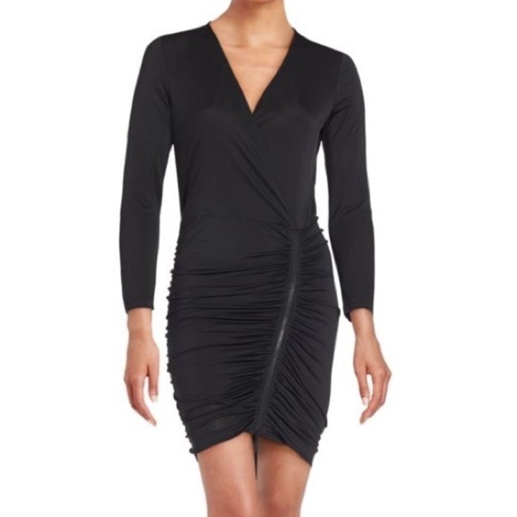 Bcbgmaxazria Dalton Zip-front Black Ruched Cocktail Mini Dress XXS - Picture 1 of 12